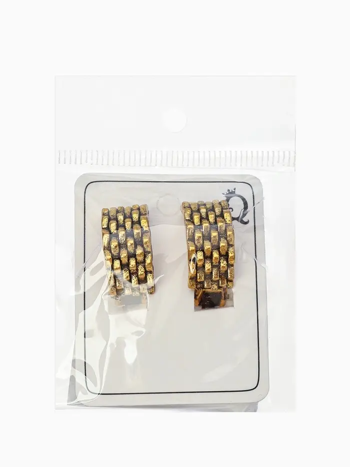 Серьги клипсы для ушей QF &laquo;Плетение&raquo;, цвет чернёное золото