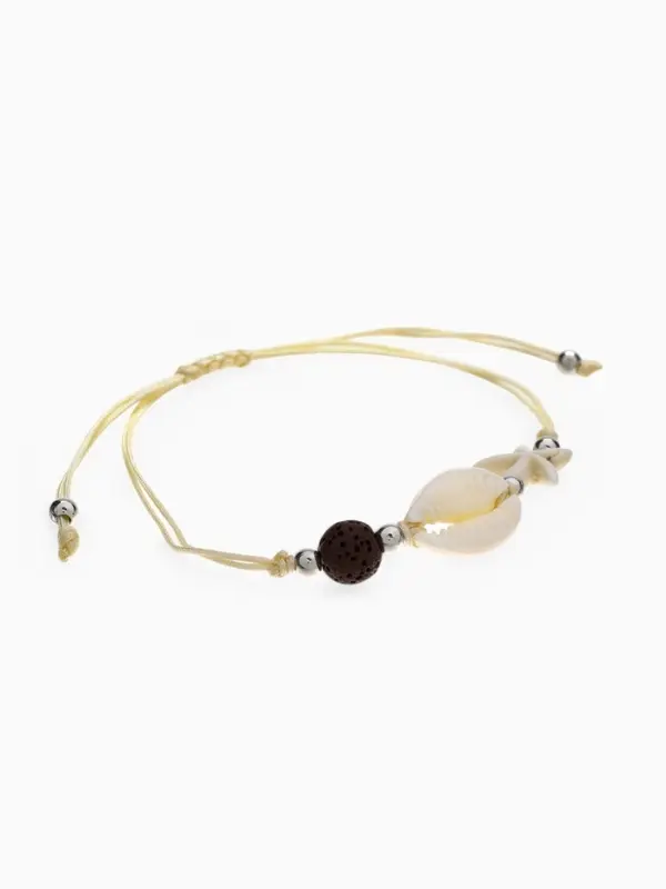 Браслет на нити &laquo;Ракушками лава со звездой&raquo;, d=7 см, бежевый в серебре