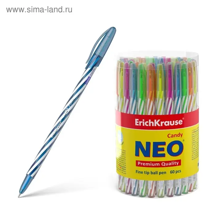 Ручка шариковая ErichKrause Neo Candy, игольчатый узел 0.7 мм, чернила синие, супермягкое письмо, длина линии письма 1000 метров, МИКС