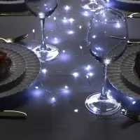 Гирлянда &laquo;Мишура&raquo; 2 м, роса, IP20, серебристая нить, 50 LED, от батареек CR2032&times;2, свечение белое