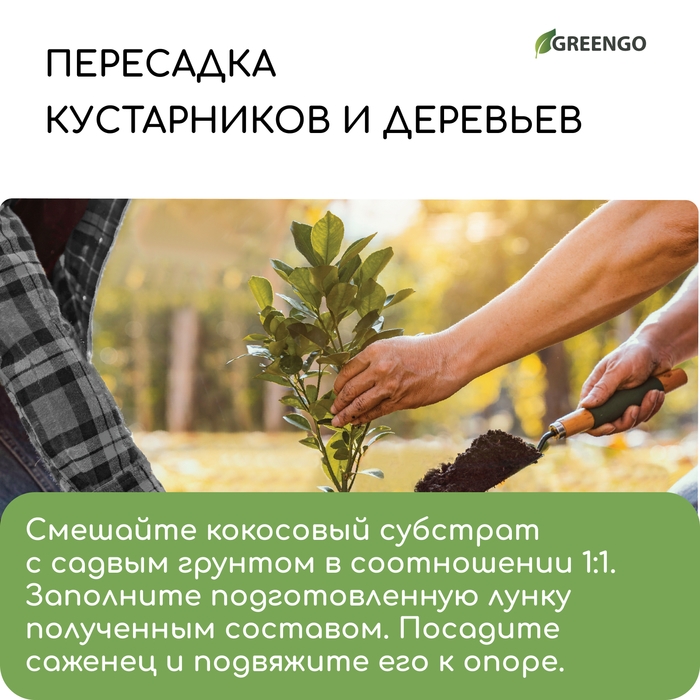 Субстрат кокосовый в брикете, 4 л, 30% чипсы и 70% торф, Greengo