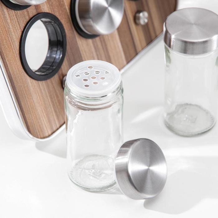 Набор для специй на подставке «Модерн», 28,5×12×18,5 см, 90 мл, 4×9,5 см, 6 шт Набор для специй на подставке «Модерн», 28,5×12×18,5 см, 90 мл, 4×9,5 см, 6 шт