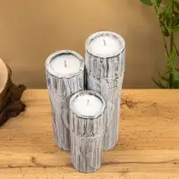 Свеча в бамбуке тройная, 15×13×30 см, 100 мл, серая