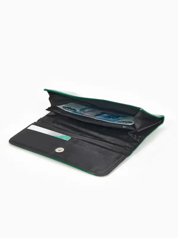 Кошелёк женский на магните, 19.5&times;2.5&times;9 см, лаковый, зелёный