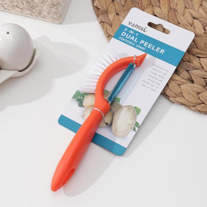 Овощечистка «Сарбо», с щёткой, 18,5×5 см, цвет МИКС Овощечистка «Сарбо», с щёткой, 18,5×5 см, цвет МИКС