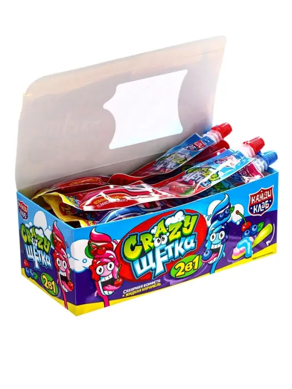 Сахарная конфета и жидкая карамель &laquo;Crazy щетка 2 в 1&raquo; 12 г&times;30 шт.*12 блоков