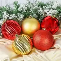 Ёлочные игрушки &laquo;Ассорти&raquo;, набор 5 шт., d=15 см, красный/золотистый