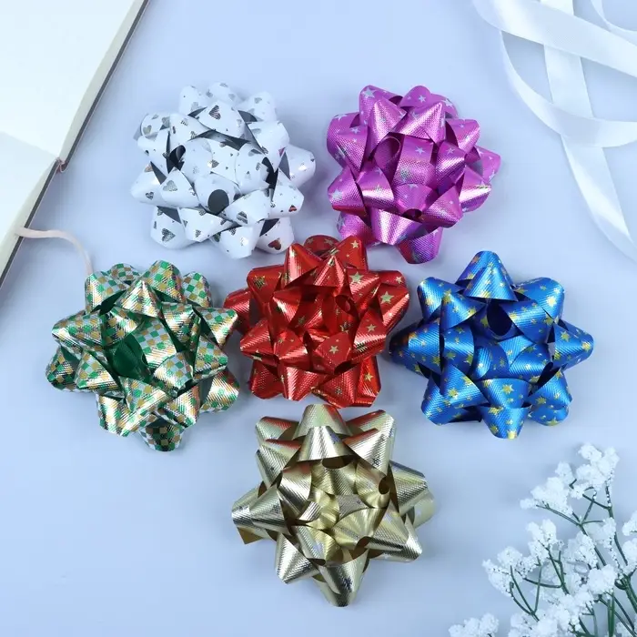 Подарочный Бант - звезда №10, для упаковки подарков, набор 6 шт. МИКС