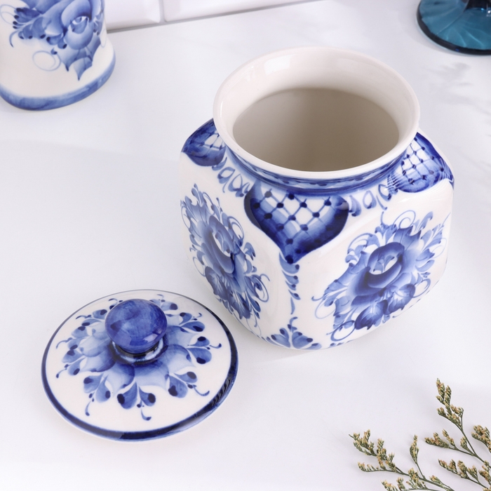 Банка для сыпучих Банка для сыпучих "Цветы", малая, гжель