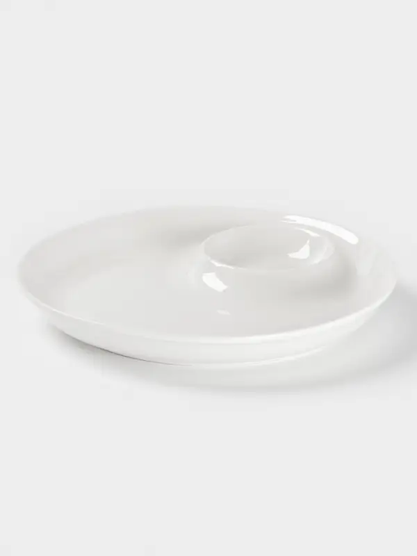 Блюдо с соусником Доляна White Label, d=25 см, фарфор, белое