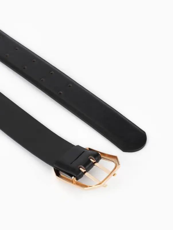Ремень женский, 3.5&times;110 см, 2 прокола, без винта, золотистая пряжка, чёрный