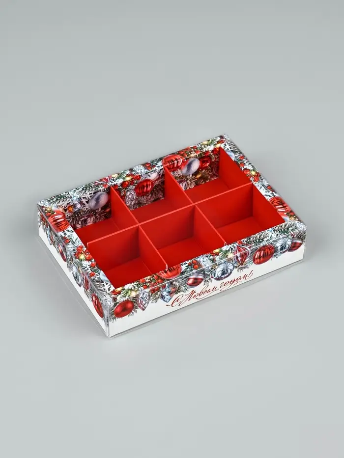 Коробка под 6 конфет с ячейками &laquo;Ёлочные новогодние шары&raquo;, 10&times;14.5&times;3 см