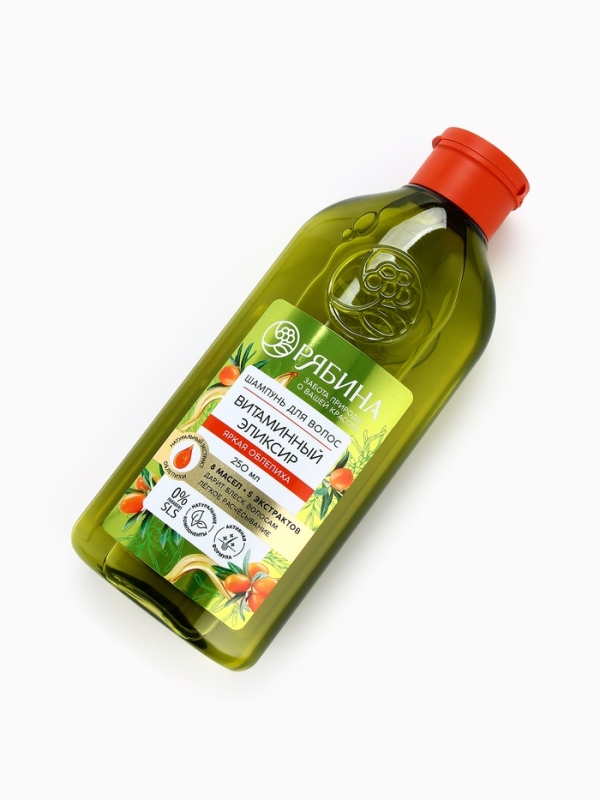 Шампунь для волос, витаминный эликсир, аромат облепихи, 250 мл, Рябина Шампунь для волос, витаминный эликсир, аромат облепихи, 250 мл, Рябина