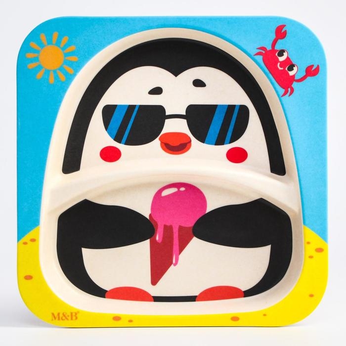Тарелка детская из бамбука «Пингвин», 2 секции Тарелка детская из бамбука «Пингвин», 2 секции