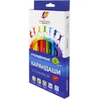 Карандаши 12цв, Луч, дерево, заточ, трехгр, толстые, с точилкой, коробка, европодвес