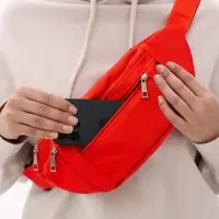 Сумка поясная, однотонная, на молнии, 34&times;6&times;12 см, красная