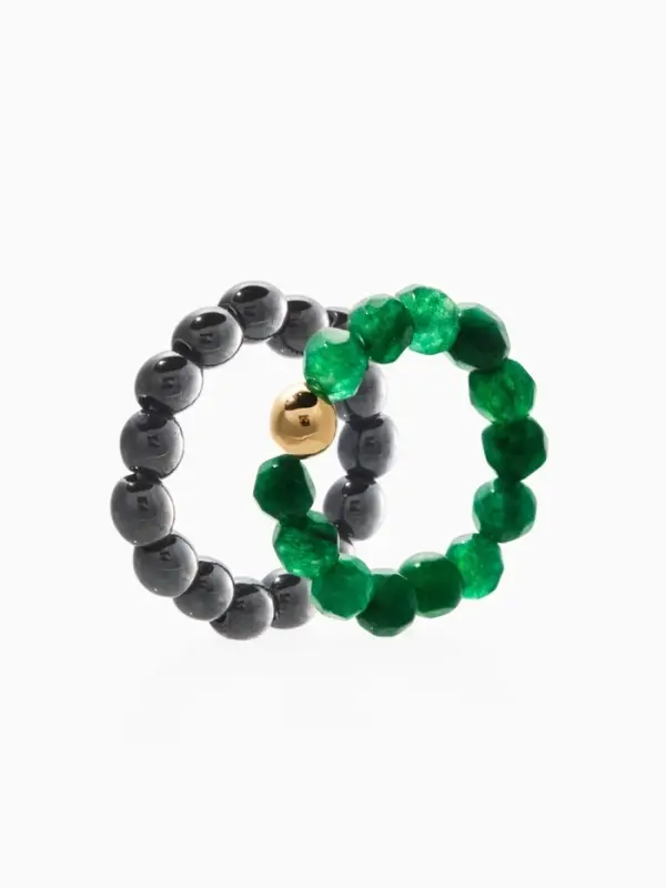 Набор колец &laquo;Хризопраз граненый и Гематит&raquo;, №4, 2 шт. чёрный, зелёный