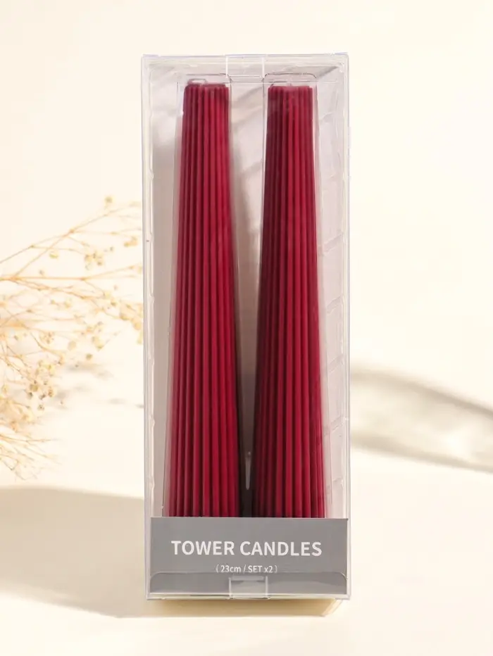 Набор свечей, 3.5х23 см, 2 шт "Башня" кармин 4х9,5х25 см