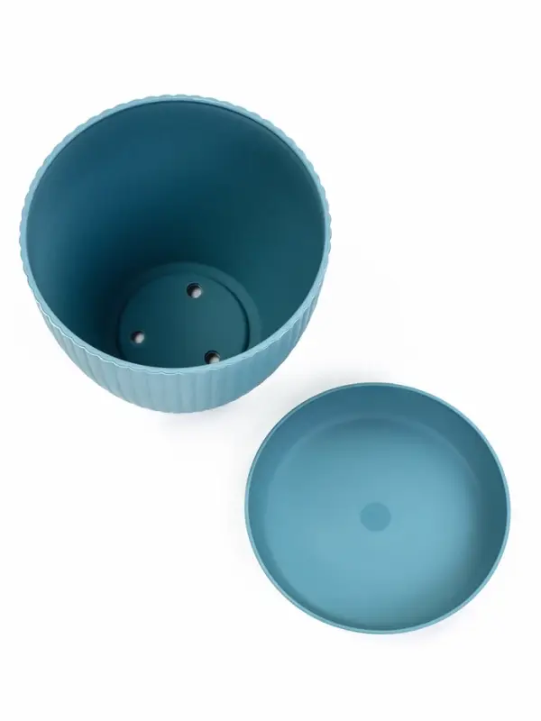 Горшок для цветов Ribbed, 15&times;15&times;13 см, 1.2 л, пластиковый, с поддоном, серо-голубой