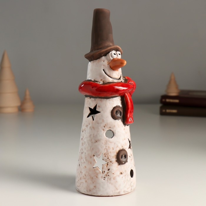 Подсвечник керамика на 1 свечу Подсвечник керамика на 1 свечу "Длинный снеговичок со звёздочками" 7х7,3х20,6 см