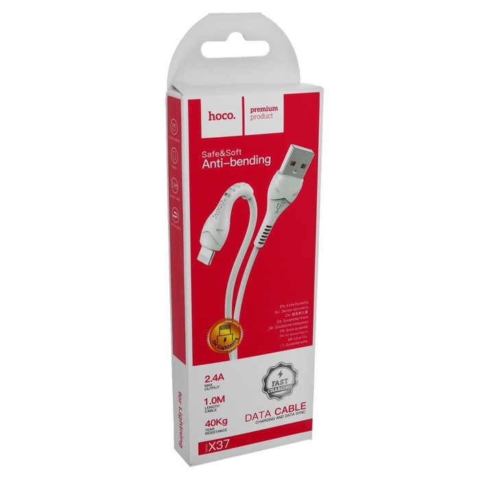 Кабель Hoco X37, Lightning - USB, 2.4 А, 1 м, PVC оплетка, белый Кабель Hoco X37, Lightning - USB, 2.4 А, 1 м, PVC оплетка, белый