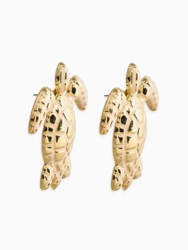 Серьги &laquo;Морской мир&raquo;, черепаха, белые в золоте