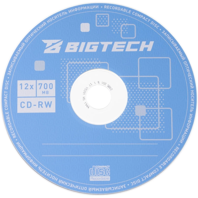Носители информации Bigtech YCDRWB002 CD-RW/700 МБ/12x/10шт/уп (бокс)