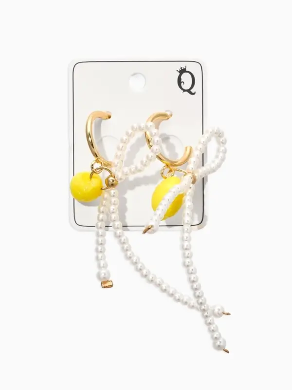 Серьги "Лимоны с бантиком", цвет жёлто-белый  в золоте №2