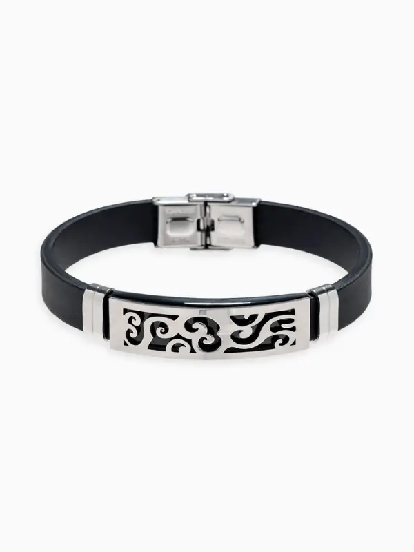 Браслет со стальной вставкой &laquo;Унисекс. Пар&raquo;, L=22 см, чёрный с серебром