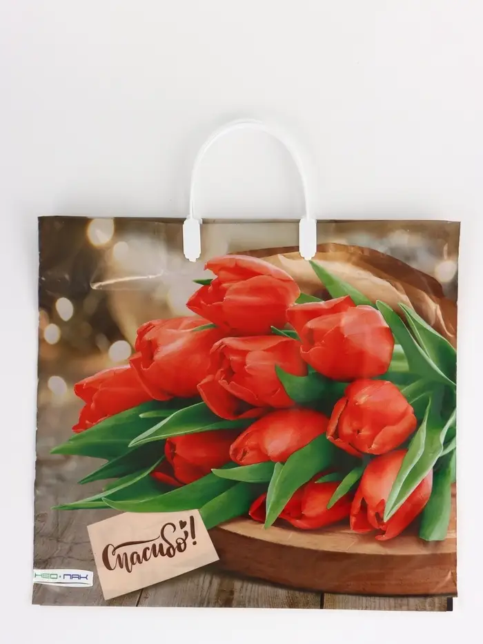 Пакет "Спасибо, полиэтиленовый, пластиковая ручка 37х35 см 90 мкм