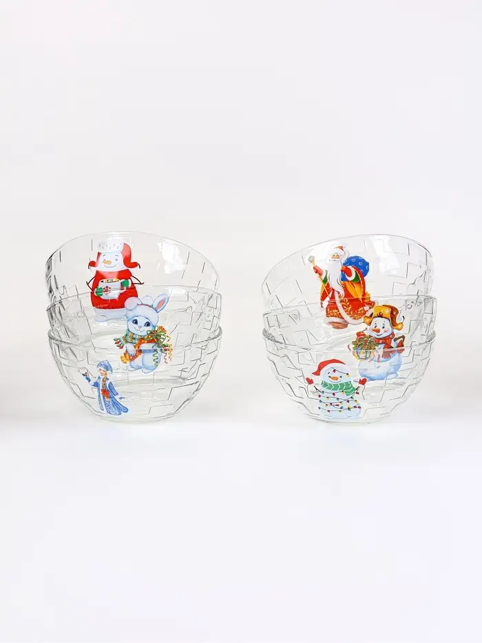 Салатник новогодний, d=16 см, стекло, прозрачный, рисунок МИКС