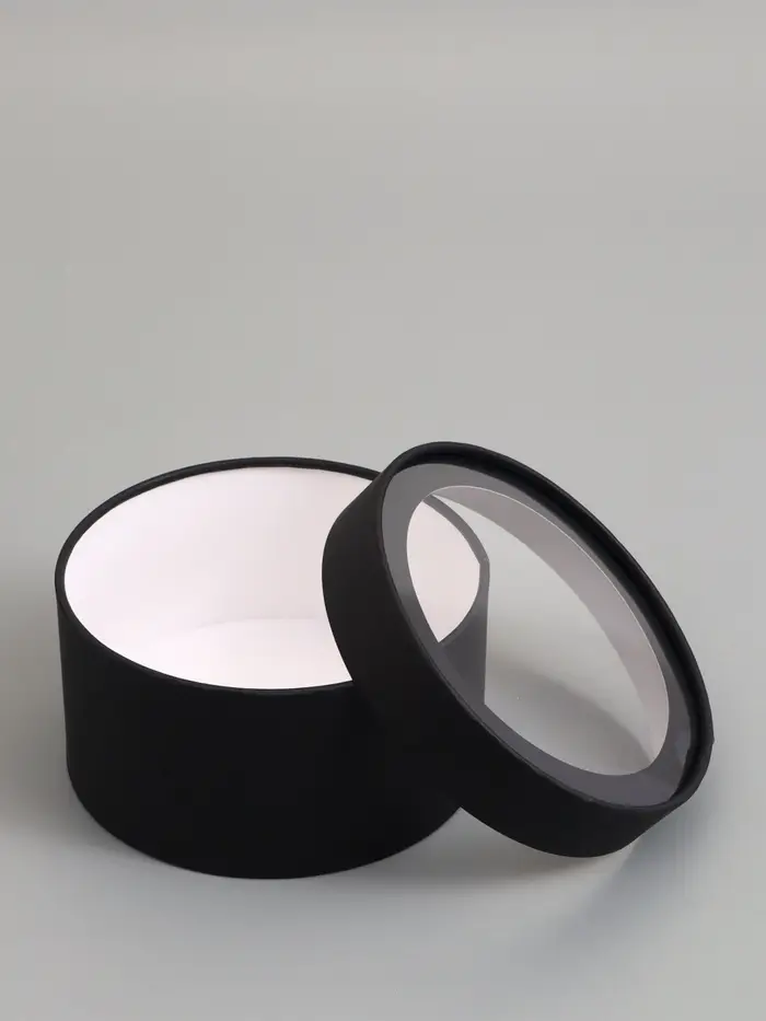 Набор подарочных коробок 2 в 1 круглых,  черная, с окном, 21 х 11 - 18 х 10 см