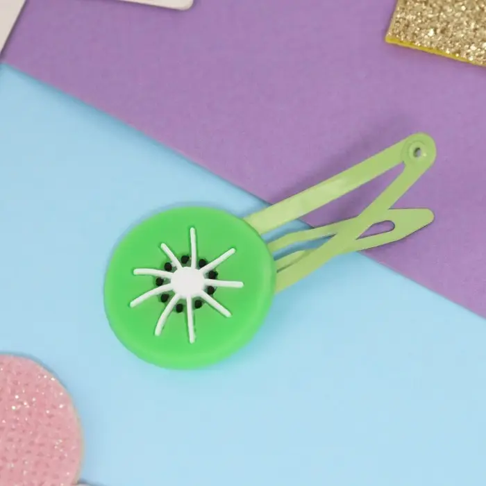 Невидимка для волос  Невидимка для волос "Адель" (набор 2 шт) долька киви, 5,5 см, зелёный