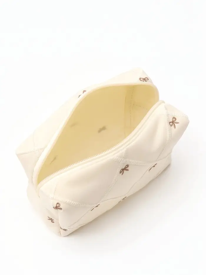 Косметичка с бантиками на молнии, 19&times;8&times;10 см, бежевая