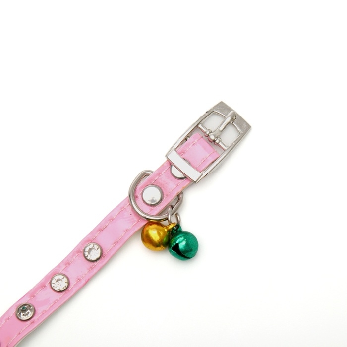 Ошейник с круглыми стразами, 28 х 1 см, ОШ 21-25 см, искусств. кожа, розовый Ошейник с круглыми стразами, 28 х 1 см, ОШ 21-25 см, искусств. кожа, розовый