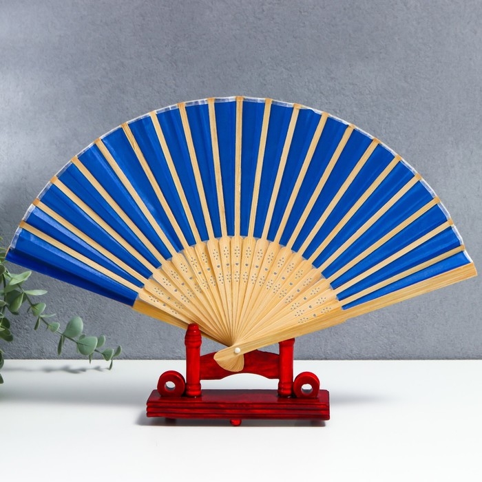 Веер бамбук, текстиль h=21 см  Веер бамбук, текстиль h=21 см "Моноцвет" в коробке, синий