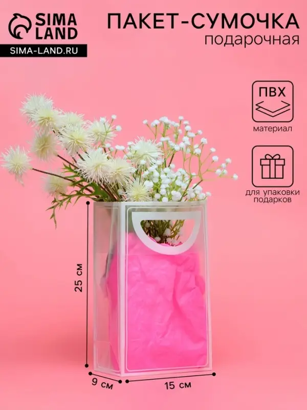 Пакет ПП с вырубной ручкой, прозрачный, 25&times;19&times;9 см, белый