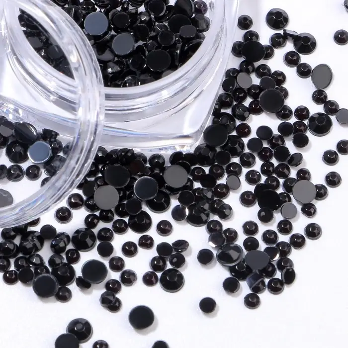 Стразы для декора, круглые, разноразмерные, чёрные