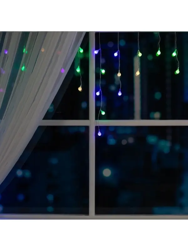 Гирлянда &laquo;Бахрома&raquo; 3&times;0.5 м с насадками &laquo;Шарики&raquo;, IP20, прозрачная нить, 80 LED, свечение мульти (RG/RB), мигание, 220 В