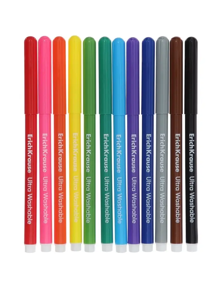 Фломастеры ErichKrause Safari Ultra Washable 12 цветов, в футляре с европодвесом