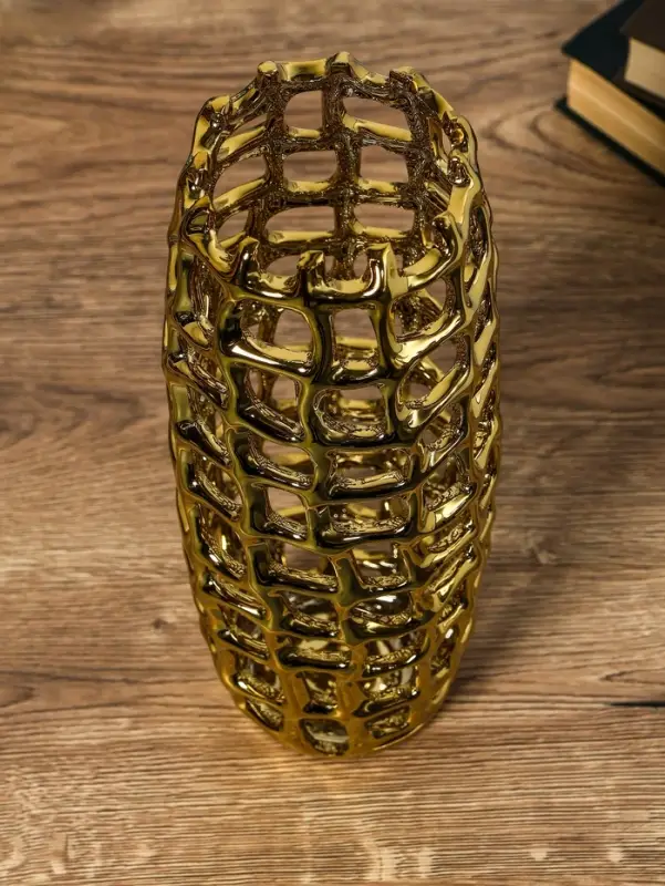 Ваза керамика настольная Ваза керамика настольная "Дайзи" крупная сетка, h=30 d=10 см, золото