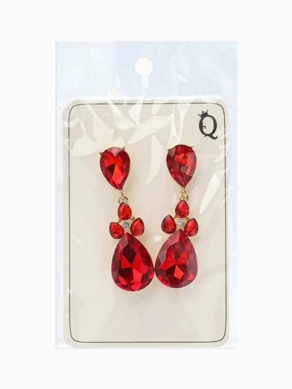 Серьги висячие со стразами &laquo;Вечеринка&raquo;, цветок из капель, красно-белые в золоте, 6.3 см