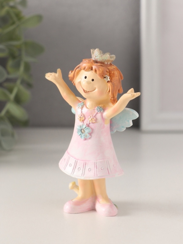 Сувенир полистоун "Принцесса-ангел в розовом платье с леечкой" 7х4х10 см
