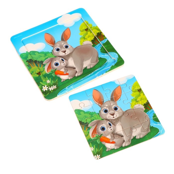 Пазлы «Милые зайчата», 16 элементов, 14×14 см Пазлы «Милые зайчата», 16 элементов, 14×14 см