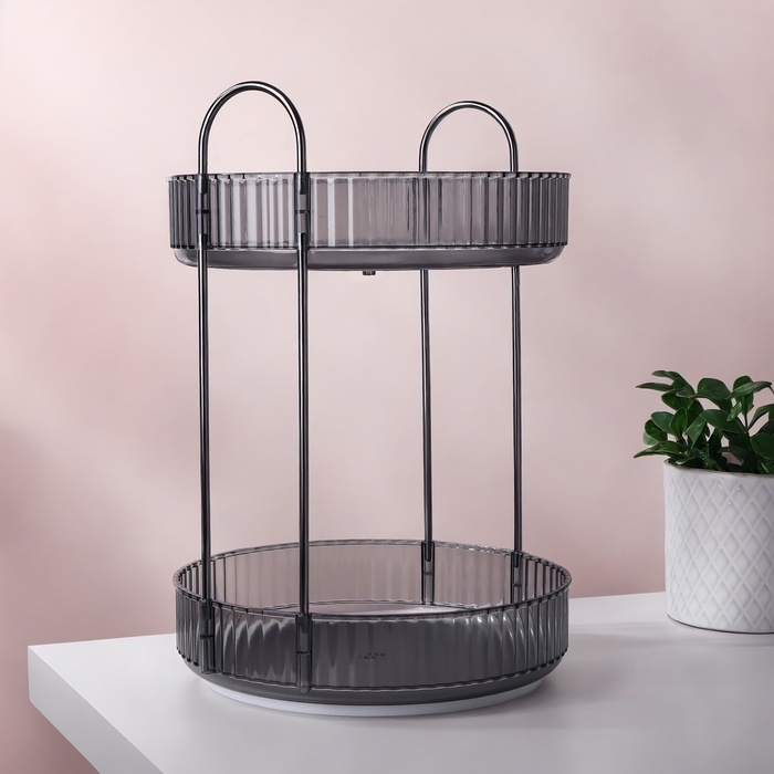 Органайзер для хранения, 2 секции, вращающийся, d = 23 × 33,5 см, цвет серебристый/полупрозрачный/серый Органайзер для хранения, 2 секции, вращающийся, d = 23 × 33,5 см, цвет серебристый/полупрозрачный/серый