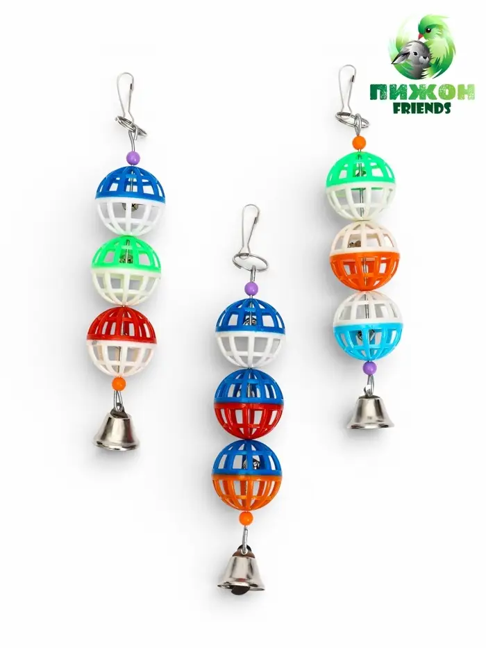 Игрушка для птиц "Дискотека" с 3 шариками, 20 х 4 см, микс цветов
