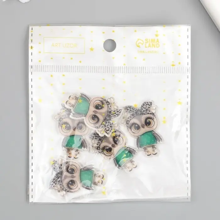 Декор для творчества акрил "Совушка в зелёном платье в бандане" 2,5х3,4 см