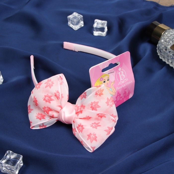 Ободок для волос  Ободок для волос "Бантик крошка" листья, 10х1 см, розовый