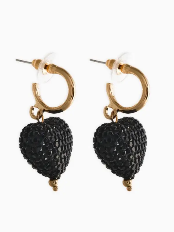 Серьги "Сияние вечера" сердце, цвет чёрный в золоте