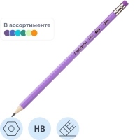 Карандаш чернографитный Deli Macaron HB деревянный с ластиком в ассортимент